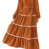 Womens Casual Dresses Loose Belted Long Lantern Sleeve Tiered Button Down Maxi Shirt Dress with Pockets