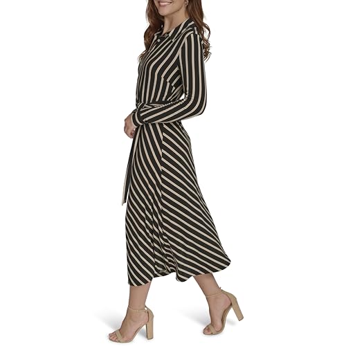 Women's Long Sleeve Collared Self Tie Midi Shirtdress