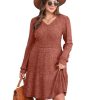 Womens V Neck Long Sleeve Fall Dresses Baby Doll Casual Sweater Dress Fashion Clothes