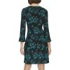 Women's 3/4 Sleeve Pleated Cuffs Shift Dress