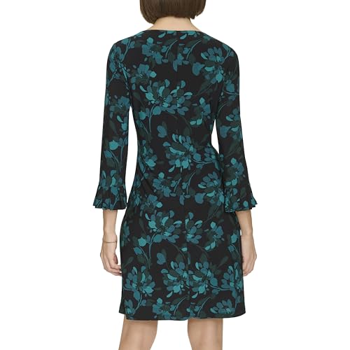 Women's 3/4 Sleeve Pleated Cuffs Shift Dress