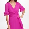 Women's Ruffle Sleeve Surplice Tie Fit & Flare Midi Dress