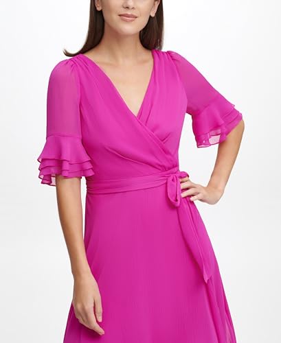 Women's Ruffle Sleeve Surplice Tie Fit & Flare Midi Dress