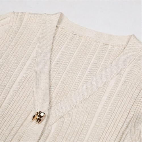 Women V-Neck Stretch Knit Long Sleeve Bodycon Dress Ruffled Hem Fishtail Irregular Button Elegant Outfit
