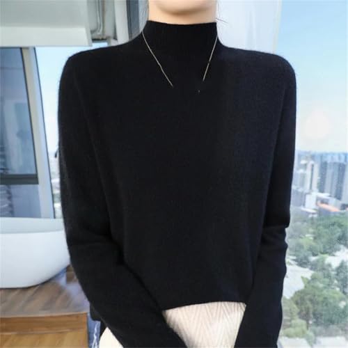 Women’s 100% Cashmere Sweater Half High Collar Pullover Fall Winter Casual Loose Knit Jumper