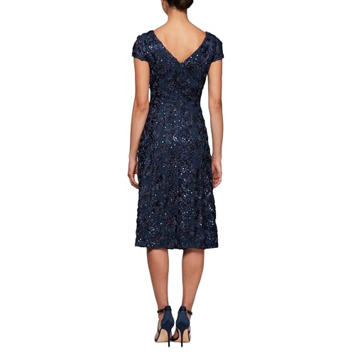 Petite Cocktail Dress in Rosette Lace with Cap Sleeves