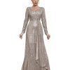 Long Sleeve Sequin Dress for Women Formal Gowns Sparkly V Neck Maxi Dress