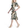 Womens Flutter Sleeve Round Neck Waist Tie Midi Dress