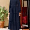 Fall Dresses for Women 2025 Long Sleeve Smocked Square Neck Swiss Dot Tiered Flowy Wedding Guest Maxi Dress