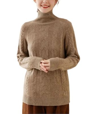Womens 100 Percent Cashmere Turtleneck Sweater Fall Winter Casual Loose Fit Thick Wool Pullover