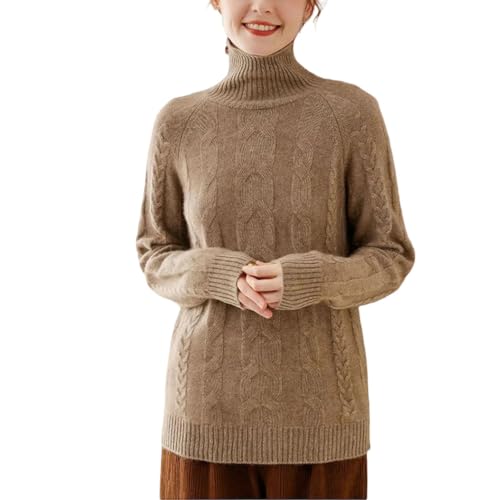 Womens 100 Percent Cashmere Turtleneck Sweater Fall Winter Casual Loose Fit Thick Wool Pullover