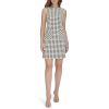 Womens Sleeveless Boat Neck Textured Knit Shift Mini Dress