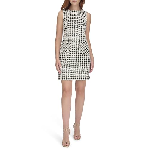 Womens Sleeveless Boat Neck Textured Knit Shift Mini Dress