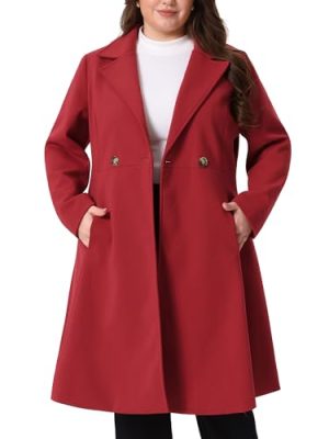 Plus Size Winter Coats for Women Notch Lapel Double Breasted with Pockets A Line Elegant Trench Pea Coats