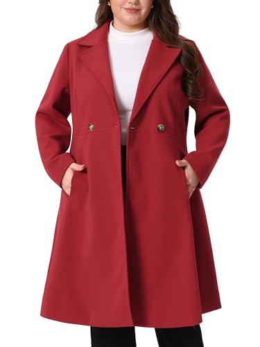 Plus Size Winter Coats for Women Notch Lapel Double Breasted with Pockets A Line Elegant Trench Pea Coats