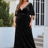 Women's Retro V-Neck Ruffles Sleeves A-line Velvet Maxi Winter Plus Size Formal Dress 00861-DA