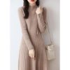 Womens Fashion Half High Collar Pure Wool Slim Fit Solid Color Bottom Fashion A Line Knitted Dress