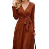 Womens 2025 Fall Dresses Teacher Church Business Casual Work Outfits Knit Midi Sweater Pockets Belt Dress
