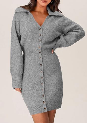 Sweater Dresses for Women 2025 Trendy Long Sleeve Button Down Short Mini Fall Winter Dress