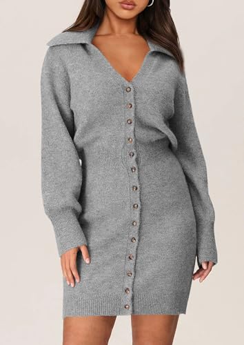 Sweater Dresses for Women 2025 Trendy Long Sleeve Button Down Short Mini Fall Winter Dress
