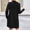 Women's Casual Long Sleeve Fall Dresses V Neck Ribbed Knit Lightweight Sweater Dress with Zippers