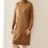 Women Wool Blend Sweater Dress Long Pullover Loose Turtle Neck Fall Winter Thick Knit Dress