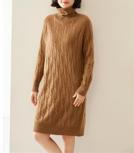 Women Wool Blend Sweater Dress Long Pullover Loose Turtle Neck Fall Winter Thick Knit Dress
