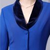 Women V-Neck Long Sleeve Single-Breasted High-Waisted Solid Color Office Dress