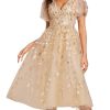 Women's Elegant A Line Embroidery Short Sleeves Midi Sequin Formal Cocktail Wedding Guest Dress 02230