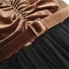 Women Long Sleeve Patchwork Bow Velour Mesh Crewneck Party Dress
