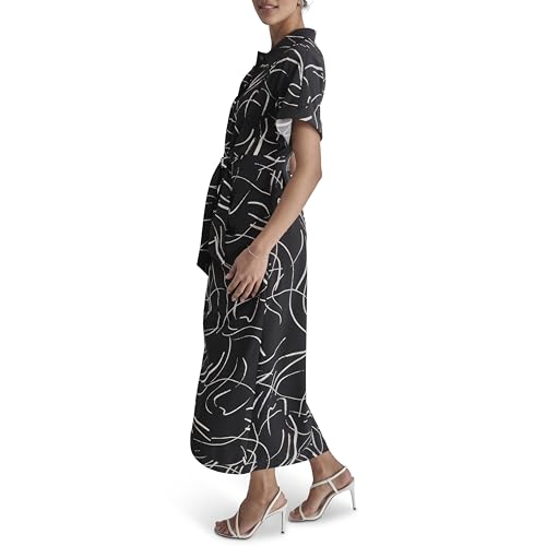 Women's Short Sleeve Collared Neck Midi Dress Shirtdress with Removable Belt