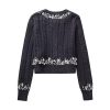 Street Fall and Winter Women's Fit Long Sleeve Beaded Knit Jacket