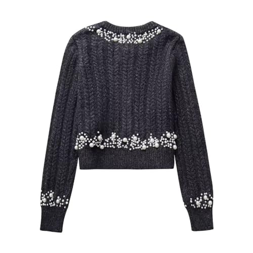 Street Fall and Winter Women's Fit Long Sleeve Beaded Knit Jacket