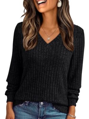Womens V Neck Long Sleeve Shirt Fall Fashion Tops Tunic Dressy Casual Sweater Clothes Cute Trendy Work Outfits 2025