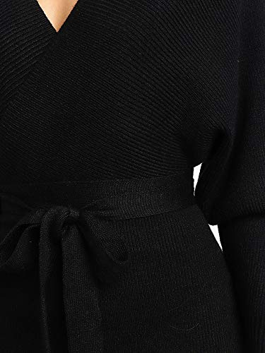 Women's Long Maxi Sweater Dresses Sexy Wrap Batwing V Neck Slit Open Back Holiday Bodycon Dress with Belt