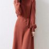 Women's Puff Sleeve Merino Wool Mock Neck Pullover Long Sweater Cashmere Dress for Fall Winter