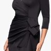Women's Long 3/4 Sleeve V-Neck Side Ruched Gown (Reg and Petite)