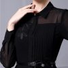 Women Embroidered Lapel Shirt Dress Lace-Up Long Sleeve Midi Dress
