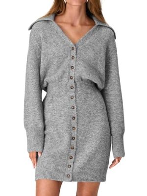 Sweater Dresses for Women 2025 Trendy Long Sleeve Button Down Short Mini Fall Winter Dress