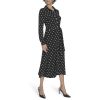 Women's Long Sleeves Collared Dot Jersey Shirtdress