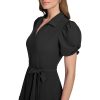 Womens Short Sleeve Tie Fit & Flare Midi Dress