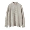 Women's Long Sleeve 100 Percent Cashmere Mock Neck Cable Knitting Pullover Fall Winter Thick Soft