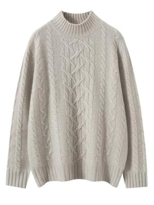 Women's Long Sleeve 100 Percent Cashmere Mock Neck Cable Knitting Pullover Fall Winter Thick Soft