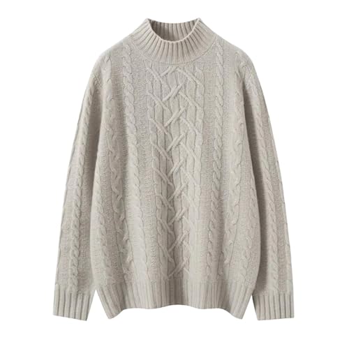 Women's Long Sleeve 100 Percent Cashmere Mock Neck Cable Knitting Pullover Fall Winter Thick Soft