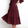 Women Casual Long Sleeve Crew Neck Fall Dress Bohemian Relaxed Fit Floral Flowy Maxi Dresses Tiered Cocktail Dress