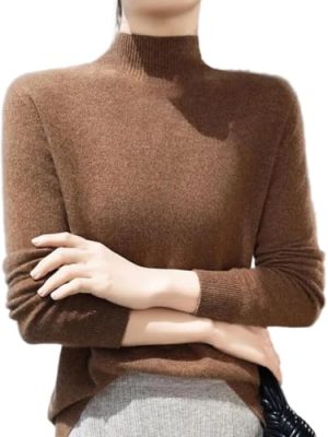 Women’s 100% Cashmere Sweater Half High Collar Pullover Fall Winter Casual Loose Knit Jumper