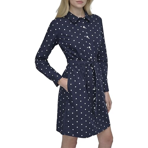 Womens Long Sleeve Collared Tie Fit & Flare Mini Dress