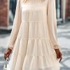 Long Sleeve Baby Doll Dresses Women 2025 Casual Fall Winter Ruffle Mock Neck Tiered Mini Flowy Swing Shift Dress
