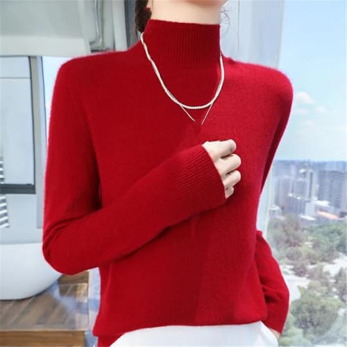 Women’s 100% Cashmere Sweater Half High Collar Pullover Fall Winter Casual Loose Knit Jumper