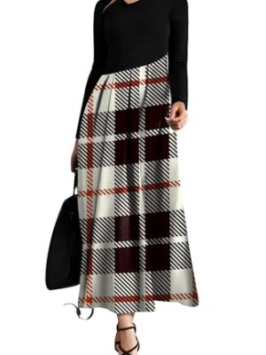 Womens Maxi Dresses Casual Long Sleeve V Neck Empire Waist Dress Trendy Fall T Shirts Long Dress